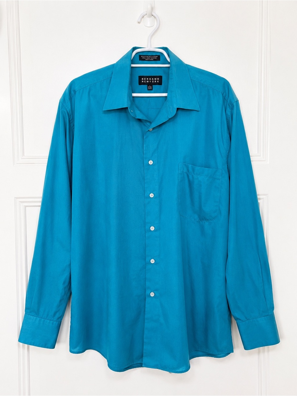 Bergamo New York Men’s Turquoise Button Front Dress Shirt Size Large